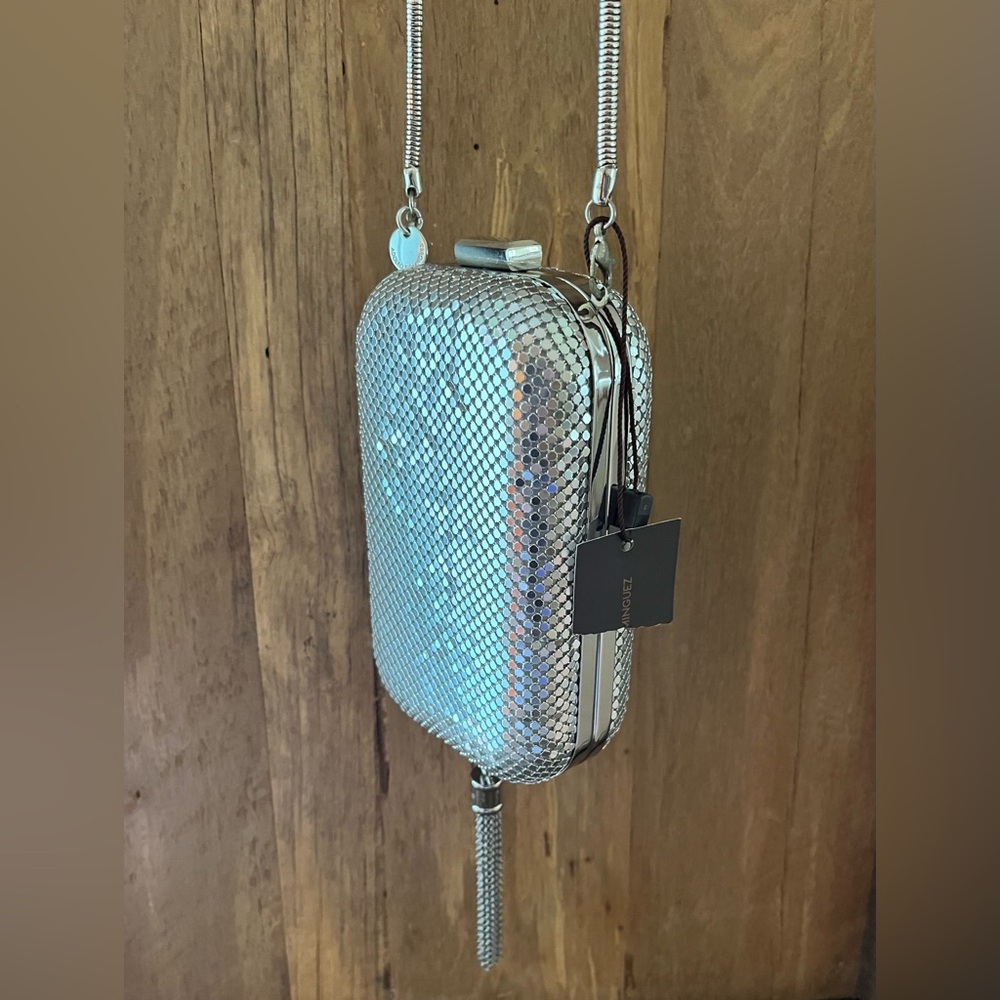 Adolfo Dominguez Silver Chainmail Clutch Crossbody Bag